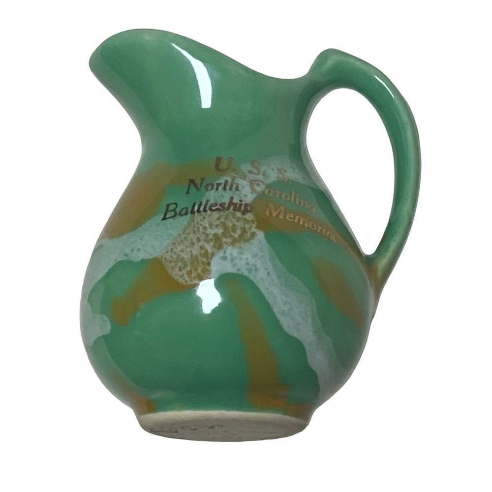 Vintage P.C.A. USA Clay Artist Pottery Creamer Pitcher   USS North Carolina 1970